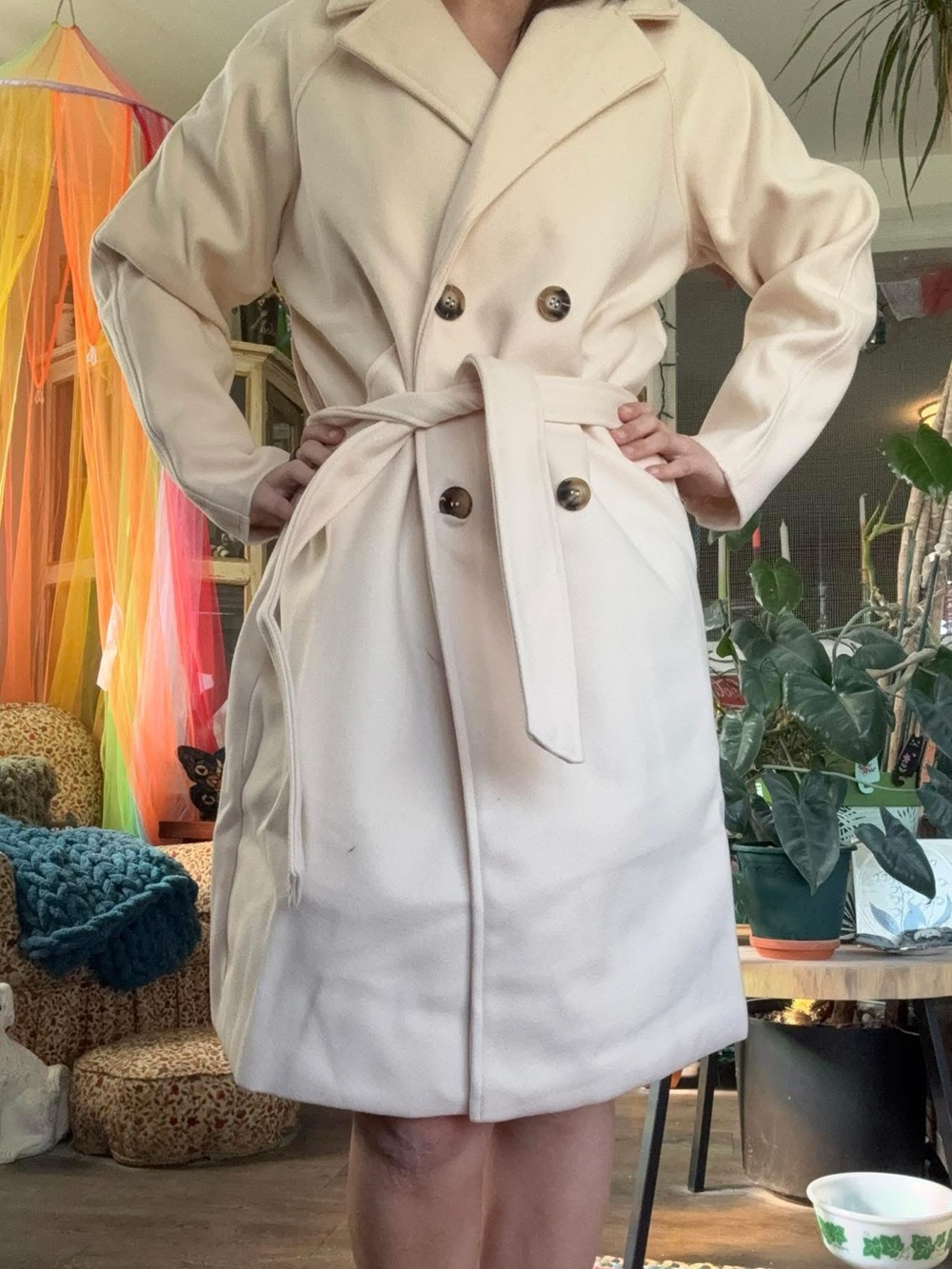 WOMENS LIGHT APRICOT WINTER PEA COAT - Picture 1 of 9